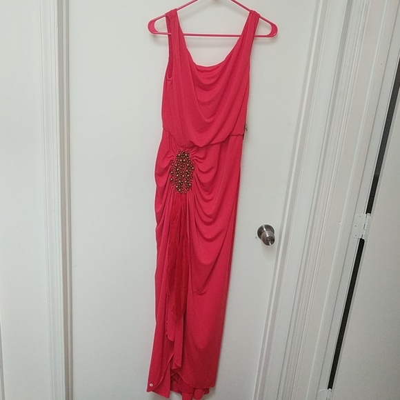 Mikael Aghal Beaded Draped Gown - Orange Red - Picture 3 of 10